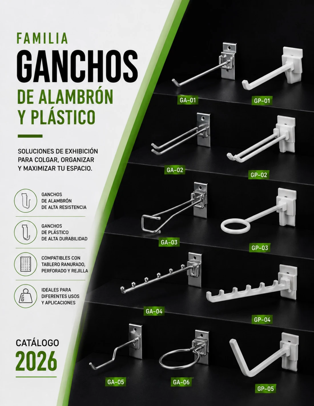 Ganchos de alambrón y plástico: imagen del catálogo 2026